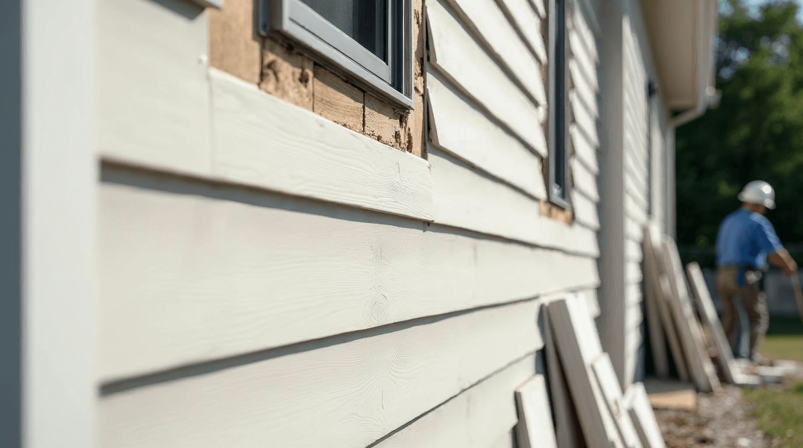 Fiber cement lap siding during a residential re-siding project