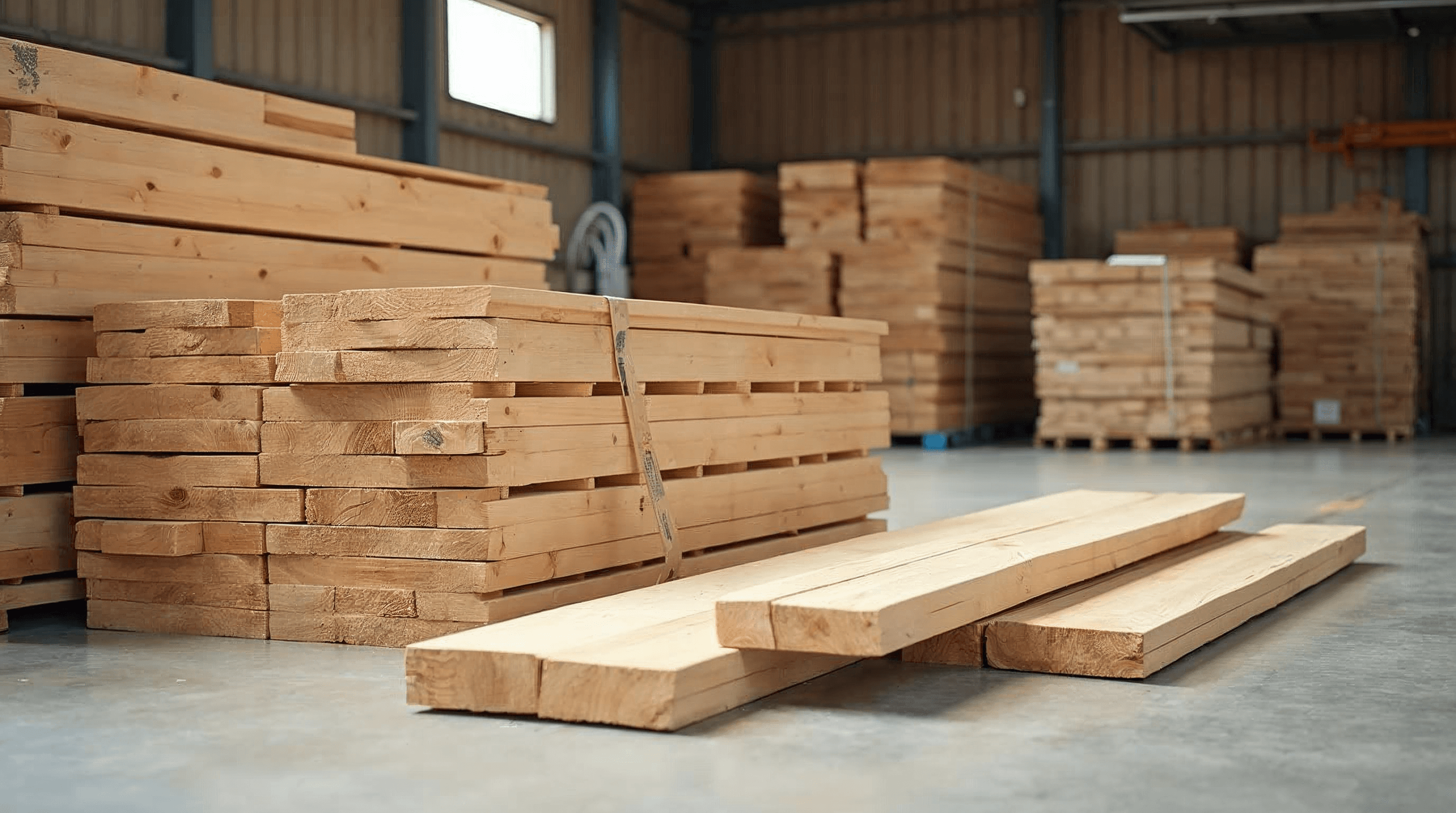 Pressure-treated 2x12 lumber staged for deck stair stringer layout